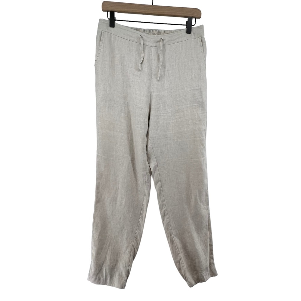 IXIMO Pants Size Medium 100% Linen Oatmeal Neutral Pockets Jogger Quiet Lux